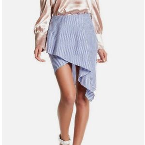 J.O.A. White Blue Poplin Striped Hi-Lo Skirt